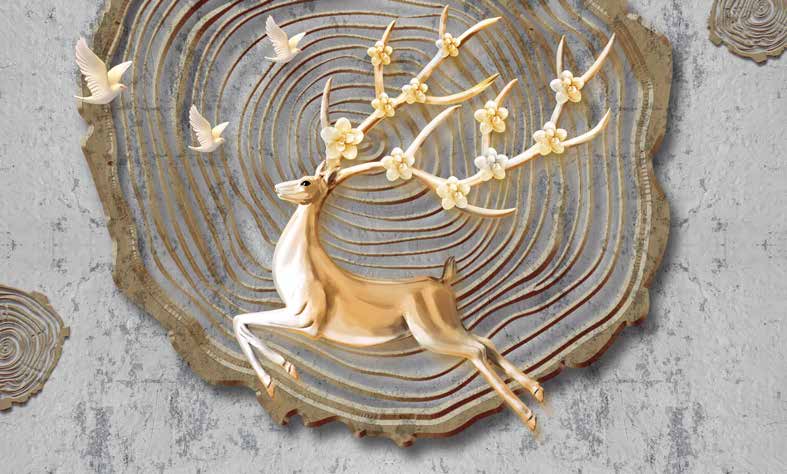 ورق حائط بوستر Chinese Deers & Panels & Geometric | 23264