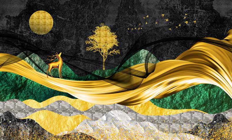 ورق حائط بوستر Chinese Deers & Panels & Geometric | 23271
