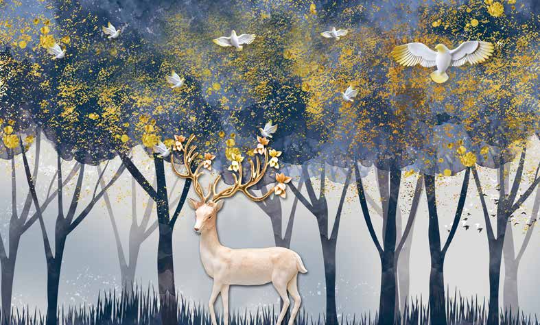 Poster Wallpaper Chinese Deers & Panels & Geometric | 23260