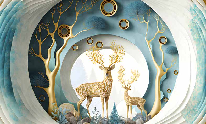 ورق حائط بوستر Chinese Deers & Panels & Geometric | 23255