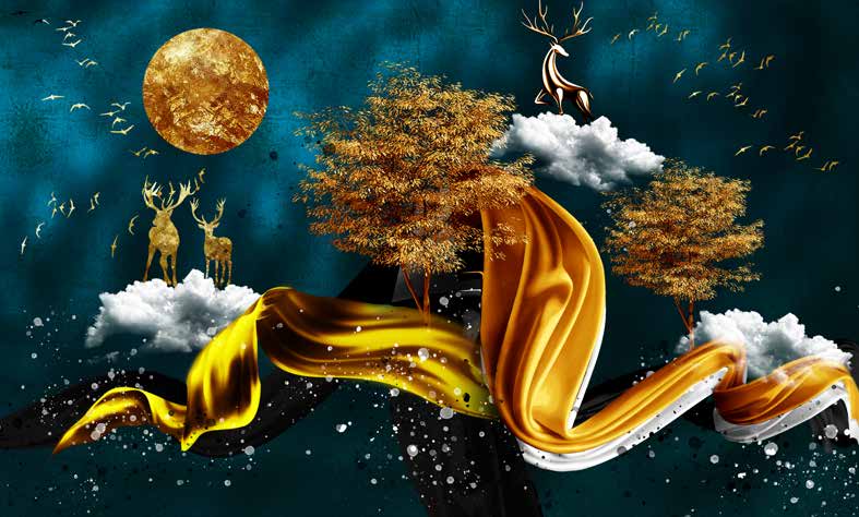 Poster Wallpaper Chinese Deers & Panels & Geometric | 23266