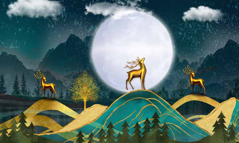 ورق حائط بوستر Chinese Deers & Panels & Geometric | 23275