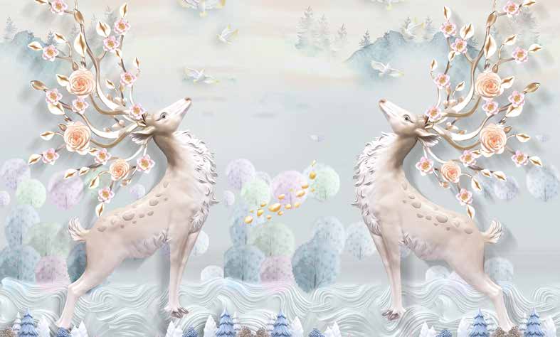 بوستر حائط Chinese Deers & Panels & Geometric 23279