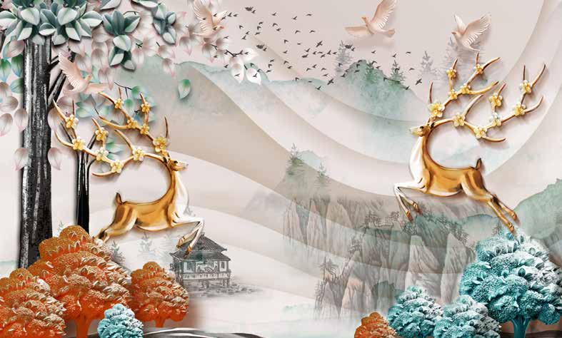 بوستر حائط Chinese Deers & Panels & Geometric 23261