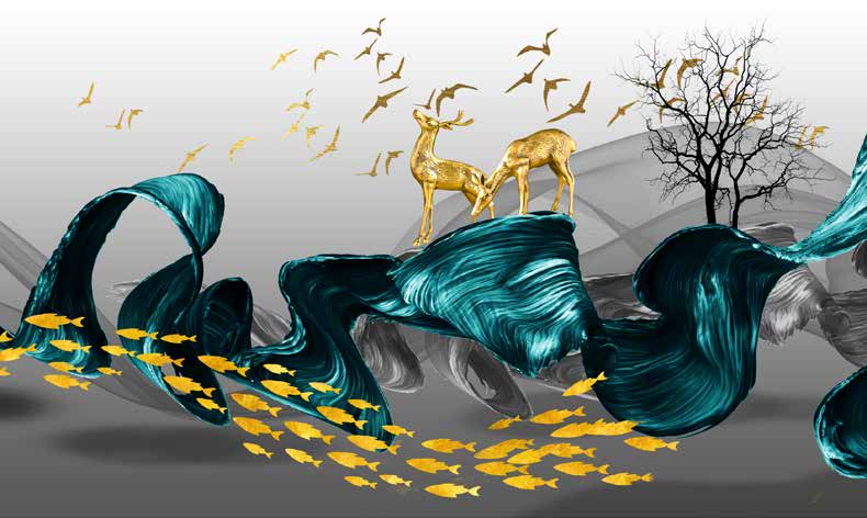 بوستر حائط Chinese Deers & Panels & Geometric 23277