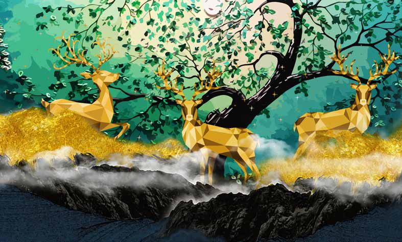بوستر حائط Chinese Deers & Panels & Geometric 23269
